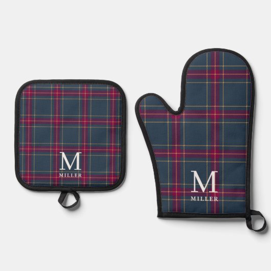 Classic Navy and Red Tartan Plaid Christmas  Ovenwant & Pannenlap Set (Voorkant)