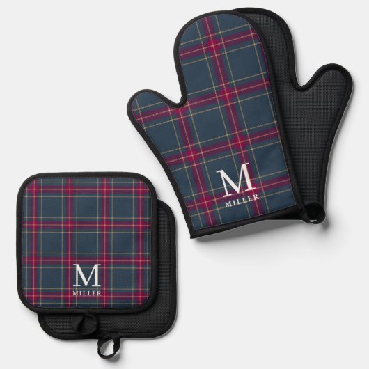 Classic Navy and Red Tartan Plaid Christmas  Ovenwant & Pannenlap Set (Voorkant / Achterkant)