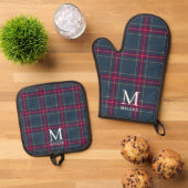 Classic Navy and Red Tartan Plaid Christmas  Ovenwant & Pannenlap Set (Top down)