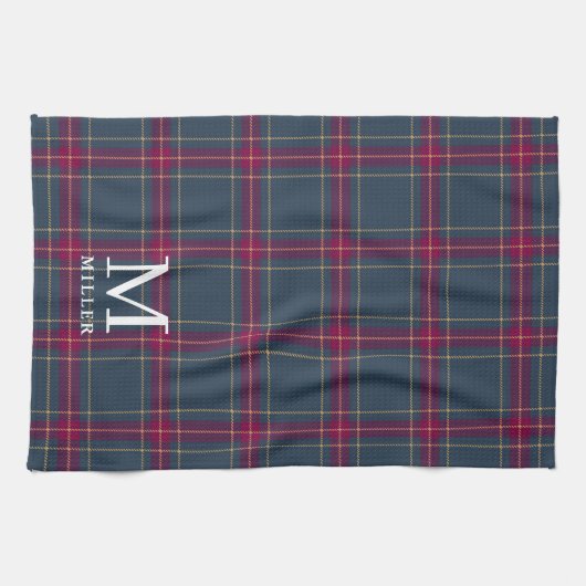 Classic Navy and Red Tartan Plaid Christmas Theedoek (Horizontaal)