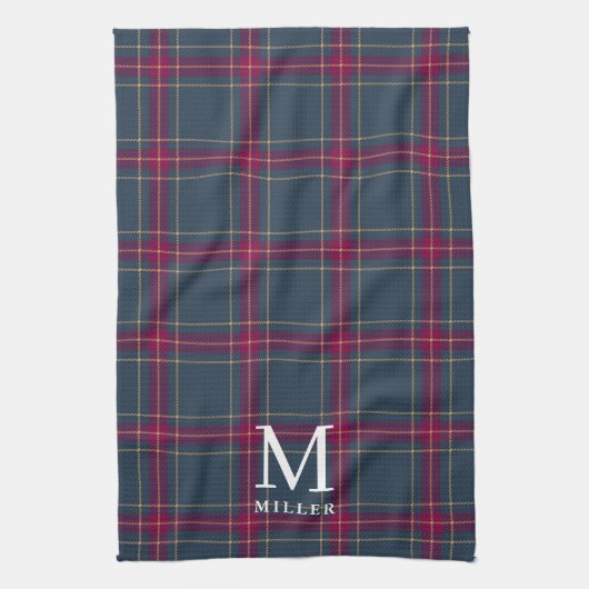 Classic Navy and Red Tartan Plaid Christmas Theedoek (Verticaal)