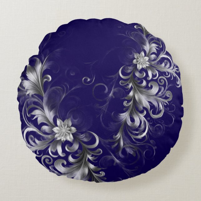 Classic Navy and Silver Luxe  Rond Kussen (Voorkant)