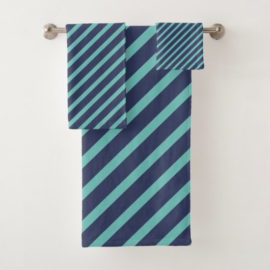 CLASSIC NAVY AQUA STRIPE BATHROOM TOWEL SET BAD HANDDOEK (Insitu)
