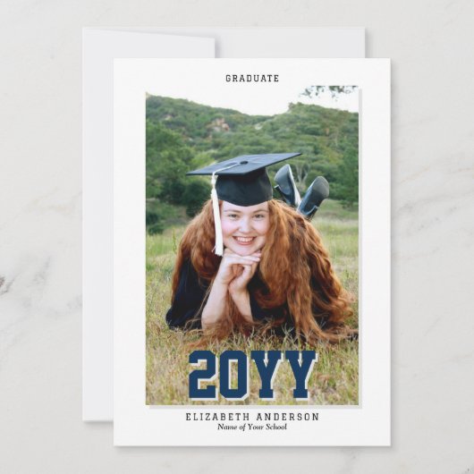 Classic Navy Blue Afstuderen 2024 Afstuderen Foto Bedankkaart (Voorkant)