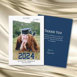 Classic Navy Blue Afstuderen 2024 Afstuderen Foto Bedankkaart