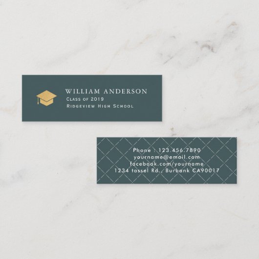 Classic Navy Blue Afstuderen Insert Naam Kaart Mini Visitekaartje (Voorkant / Achterkant)