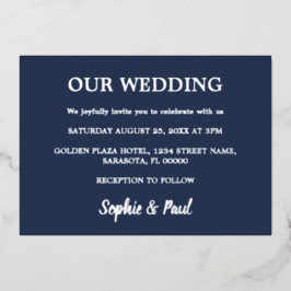 Classic Navy Blue Bruiloft Folie Uitnodiging