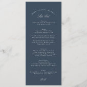 Classic Navy Blue Calligraphy Formal Wedding Menu (Voorkant)
