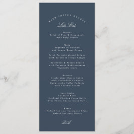 Classic Navy Blue Calligraphy Formal Wedding Menu