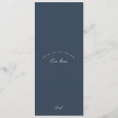 Classic Navy Blue Calligraphy Formal Wedding Menu (Achterkant)