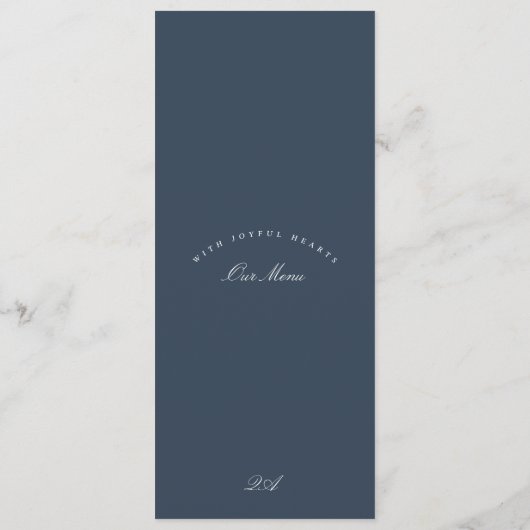 Classic Navy Blue Calligraphy Formal Wedding Menu (Achterkant)