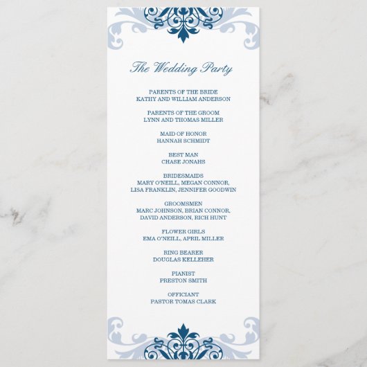 Classic Navy Blue Elegant Ironwork Details bruilof Programmakaart (Voorkant)