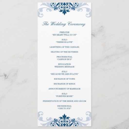 Classic Navy Blue Elegant Ironwork Details bruilof Programmakaart (Achterkant)