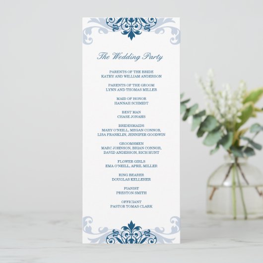 Classic Navy Blue Elegant Ironwork Details bruilof Programmakaart (Staand voorkant)