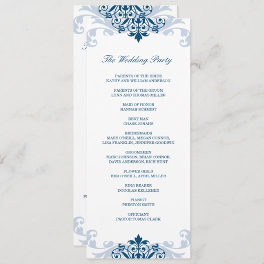 Classic Navy Blue Elegant Ironwork Details bruilof Programmakaart (Voorkant / Achterkant)
