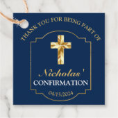 Classic Navy Blue Gold Boys Bevestiging Dank u Bedankjes Labels (Voorkant)