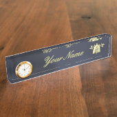 Classic Navy Blue Gold Floral Bell Custom  Naambordje (Zijkant)