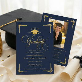 Classic Navy Blue Gold Graduation Kaart