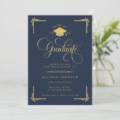 Classic Navy Blue Gold Photo Graduation Kaart (Staand voorkant)