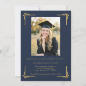 Classic Navy Blue Gold Photo Graduation Kaart (Achterkant)