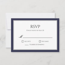 Classic Navy Blue Grey Border RSVP Response Kaart