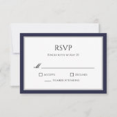 Classic Navy Blue Grey Border RSVP Response Kaart (Voorkant)