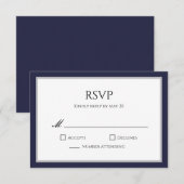 Classic Navy Blue Grey Border RSVP Response Kaart (Voorkant / Achterkant)