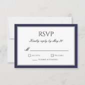 Classic Navy Blue Grey Border RSVP Response Kaart (Voorkant)