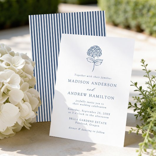 Classic Navy Blue Hydrangea Wedding Kaart