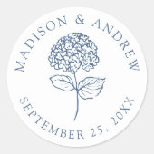 Classic Navy Blue Hydrangea Wedding Ronde Sticker (Voorkant)