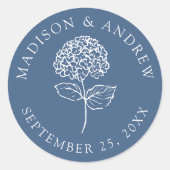 Classic Navy Blue Hydrangea Wedding Ronde Sticker (Voorkant)