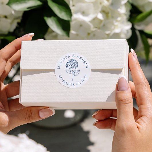 Classic Navy Blue Hydrangea Wedding Ronde Sticker