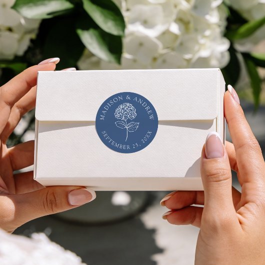 Classic Navy Blue Hydrangea Wedding Ronde Sticker