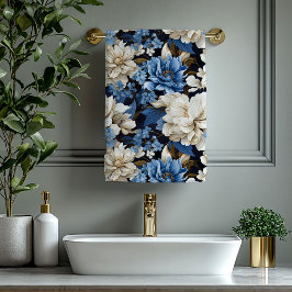 Classic Navy Blue Ivory Gold Floral Towel Bad Handdoek