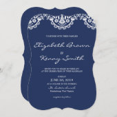 Classic Navy Blue Lace bruiloft uitnodiging Kaart (Voorkant / Achterkant)