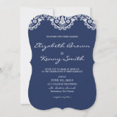 Classic Navy Blue Lace bruiloft uitnodiging Kaart (Voorkant)