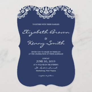 Classic Navy Blue Lace bruiloft uitnodiging Kaart