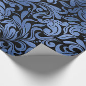 Classic Navy Blue Metal Folie Swirls Damask Cadeaupapier (Hoek)