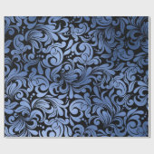 Classic Navy Blue Metal Folie Swirls Damask Cadeaupapier (Vlak)