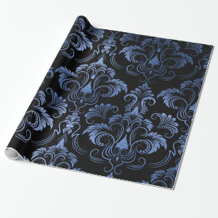 Classic Navy Blue Metal Folie Swirls Damask Cadeaupapier