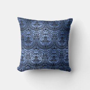 Classic Navy Blue Metal Folie Swirls Damask Kussen
