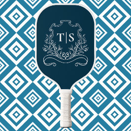 Classic Navy Blue Monogram Custom Initial Crest Pickleball Paddle
