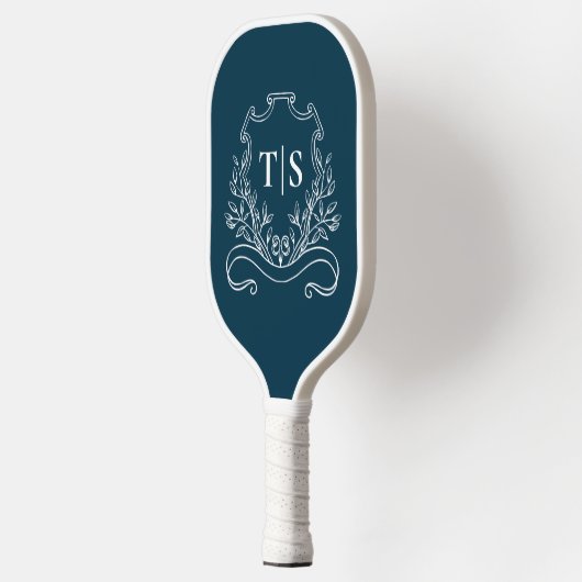 Classic Navy Blue Monogram Custom Initial Crest Pickleball Paddle (Links)