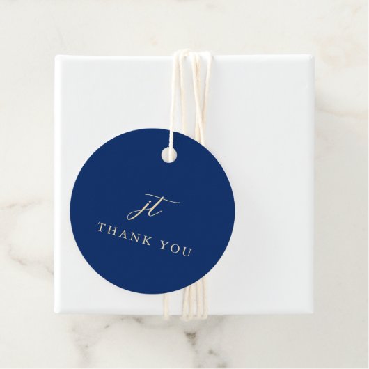 Classic Navy Blue Monogram Elegant Wedding Bedankjes Labels (In situ)