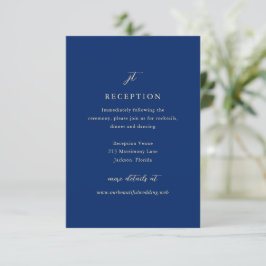 Classic Navy Blue Monogram Elegant Wedding Informatiekaartje