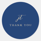 Classic Navy Blue Monogram Elegant Wedding Ronde Sticker (Voorkant)