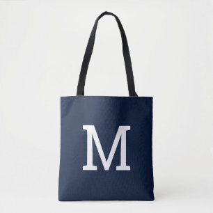 Classic Navy Blue Monogram Initiaal Canvas tas