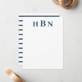Classic Navy Blue Personalized Monogram Initials Notitiekaartje (Voorkant / Achterkant in situ)