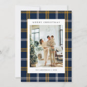 Classic Navy Blue Plaid 5 Photo Christmas Feestdagenkaart (Voorkant)