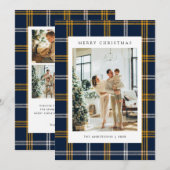 Classic Navy Blue Plaid 5 Photo Christmas Feestdagenkaart (Voorkant / Achterkant)